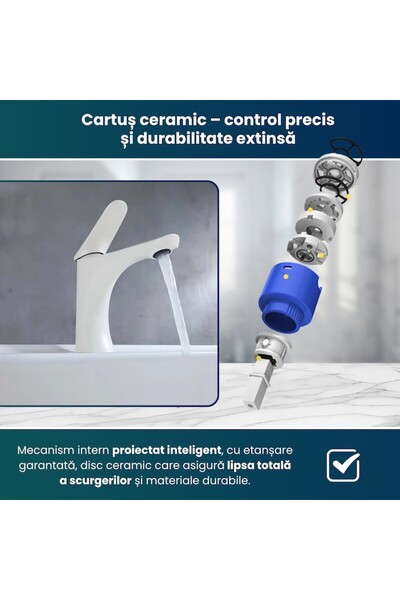 BiXXBi Matte White Basin Faucet, Silent Ceramic Cartridge, Neoperl Aerator, 170mm