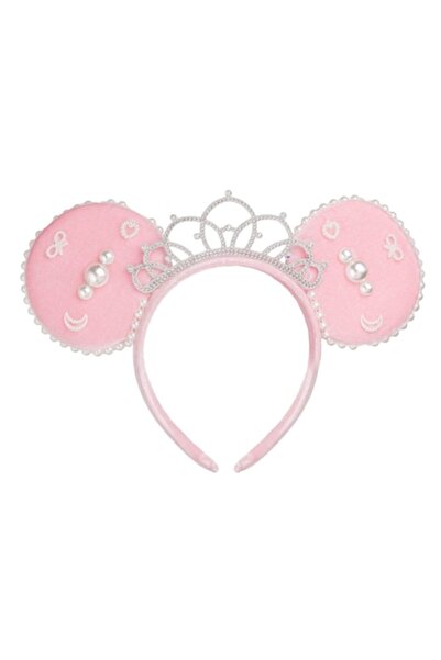 SHOPIENS Bentiță roz pentru urechi cu coroană cu strasuri și mărgele albe