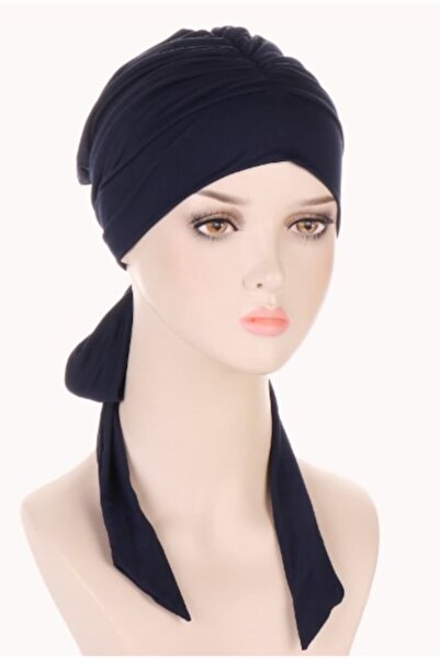 VERSAGO - Women's elegant turban, polyester, hijab style, one size, navy