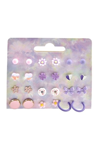 ANTBRO Set cercei pentru copii, model floral, multicolor, 12 perechi, șuruburi metalice