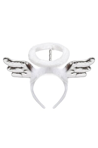 SHOPIENS Bentiță de înger cu aripioare din folie argintie, poliester alb