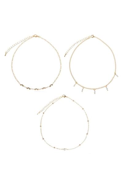 SHOPIENS Set de colier Language of Jewels, model cu lanț, culoare aurie, perle albe, 3 piese