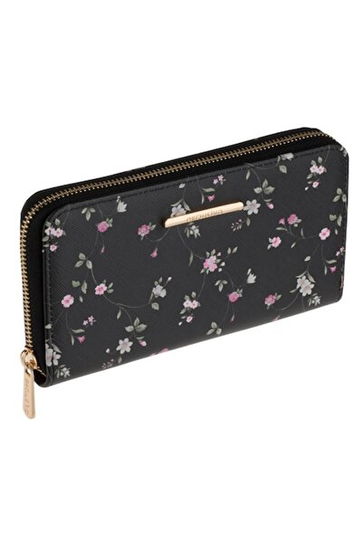 SHOPIENS Women's Wallet, Exclusivo, Floral, Black, 19.5x10.5x2 cm