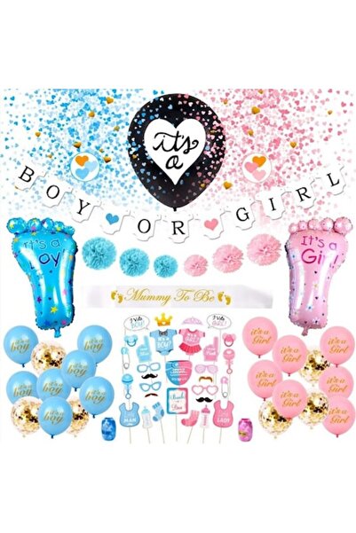 OEM Πλήρες σετ αποκάλυψης φύλου, baby shower, με 65 μπαλόνια και αξεσουάρ