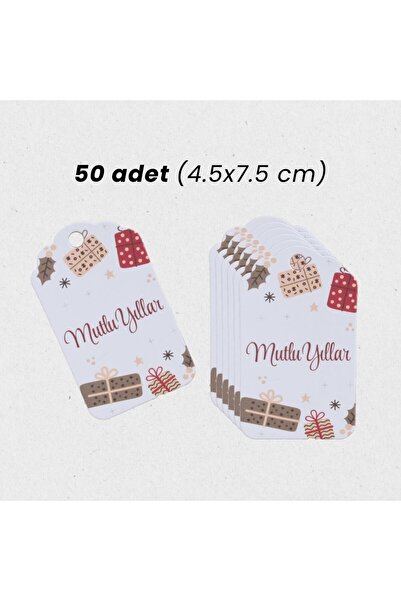 roco paper Yılbaşı Mutlu Yıllar Hediye Sallantı Etiketi, Yeniyıl Paketleme Kartı, 50 Adet-4,5x7.5Cm, Beyaz