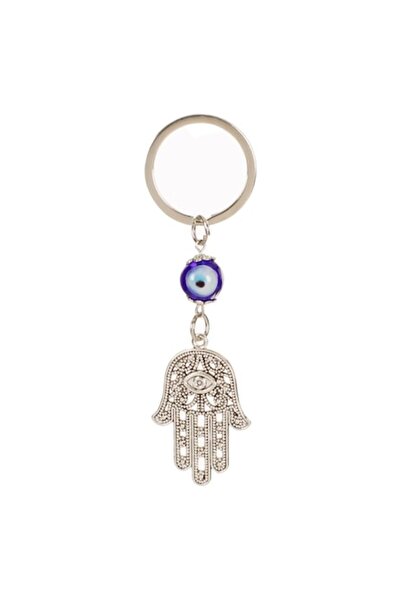 SHOPIENS Metal Keychain Fatima with Round Eye, Silver, 9.5 cm