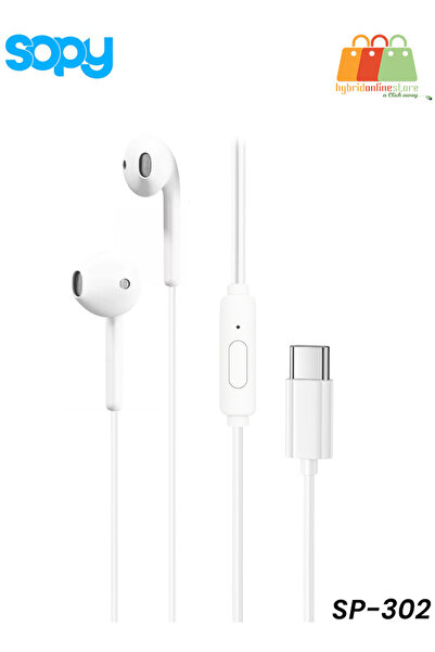 sopy سماعات أذن سلكية SP-302 من النوع C مزودة بميكروفون | صوت عالي الدقة | جهير عميق | كابل بطول 1.2 متر