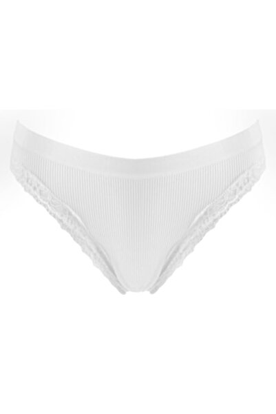 SHOPIENS Chiloți de damă cu dantelă striată, fără cusături, albi, mărime universală - MYONNA