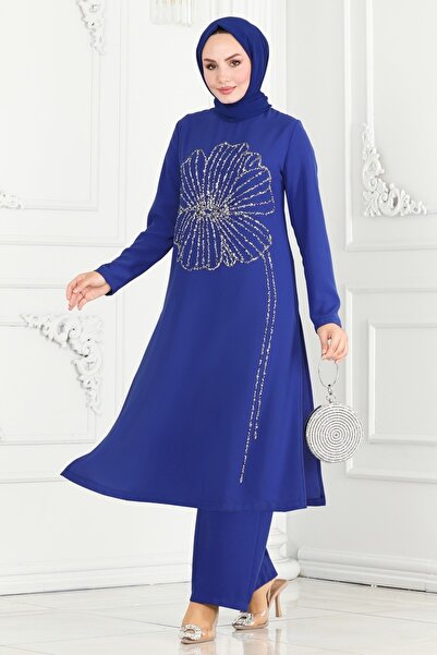 ModaMerve Taş Detaylı Tesettür Takım 5967AB368-MS Saks