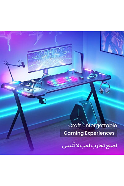 DOWINX Gaming Desk, 48" Ergonomic Computer Table with RGB LED Lights - Black