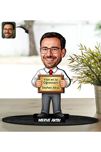Bk Gift Kişiye Özel Erkek Öğretmen Tasarımlı Karikatür Biblo -20, Öğretmene H...