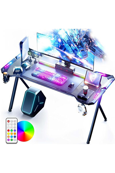 DOWINX Gaming Desk, 48" Ergonomic Computer Table with RGB LED Lights - Black