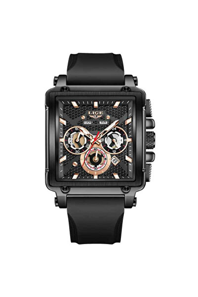 Lige Ceas bărbătesc cuarț 89217, design pătrat, curea din silicon, luminos, c...