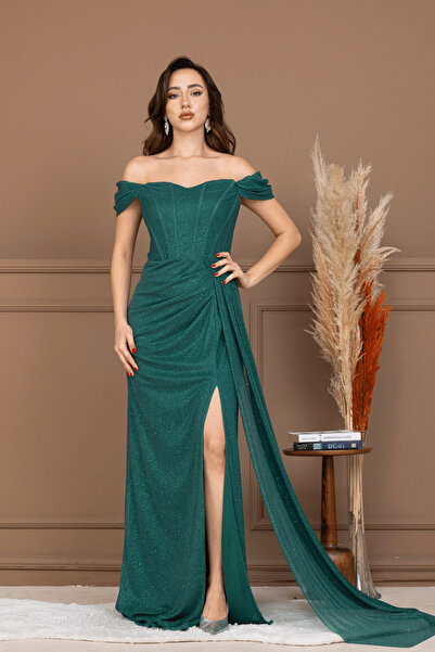 BEYBOS Rochie de seara cu sclipici din stofa cu sclipici - VERDE SMARALD