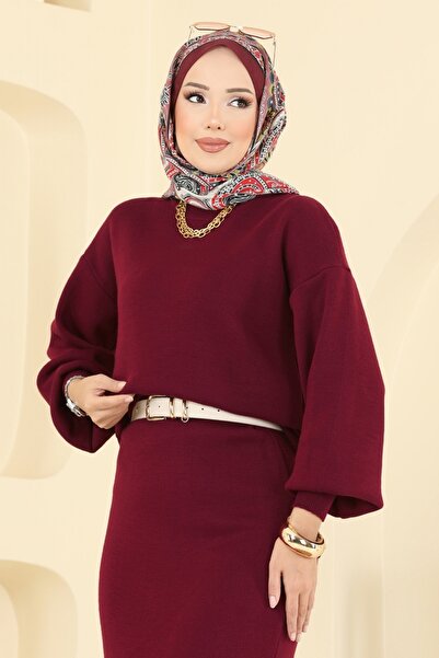 ModaMerve Etekli Triko Takım 2725AYD574-MS Bordo