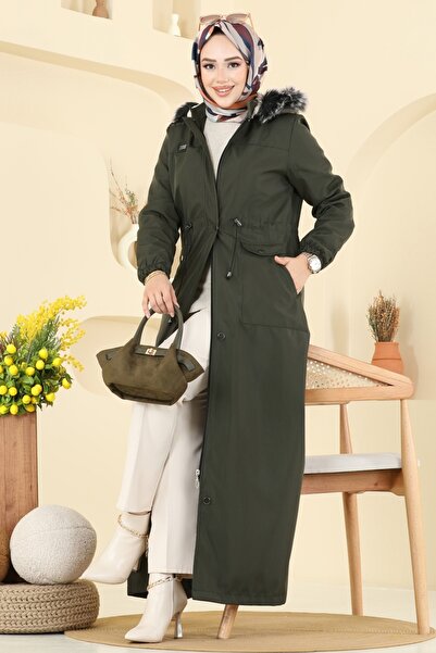 ModaMerve Çıkarılabilir Kapşonlu Bondit Trençkot 2821MSA980-MS Haki