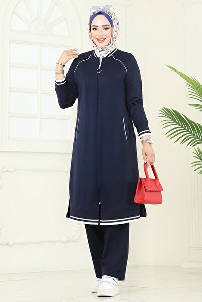ModaMerve Şerit Detay Tesettür Takım 9161PLK541-MS Koyu Laci