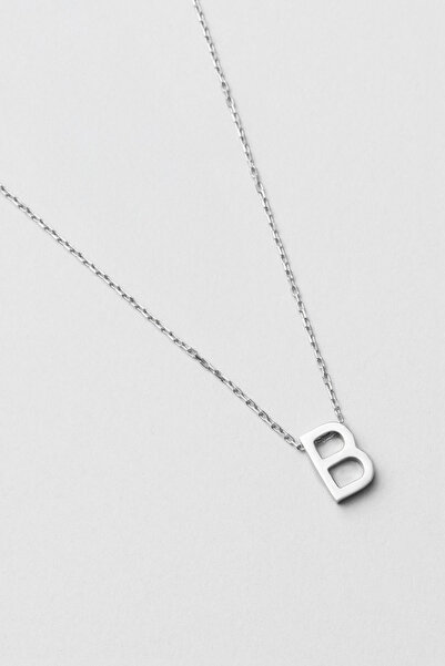 So CHIC... B Harfi 18 Ayar Beyaz Altın Kaplama 45 Cm Gümüş Kolye