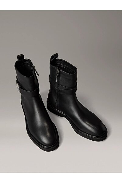 Calvin Klein Fém logós bokáig érő női fekete csizma HW0HW02663-BEH