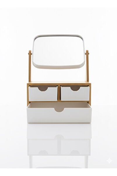 Berrak Home Çekmeceli Aynalı Ahşap/Bambu Makyaj Organizeri Kozmetik Takı Düzenleyici Kutusu