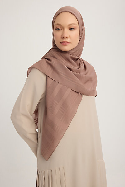 MıssColor A25256 Jacquard Plaid Chiffon Scarf 120X120Cm - Mink