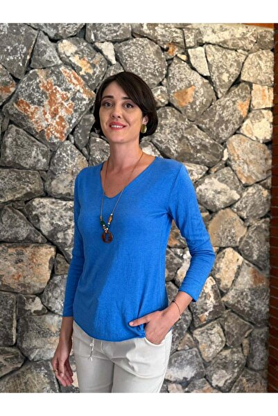 Punta Otantik NC2025KB Bluză italiană cu decolteu în V, albastru