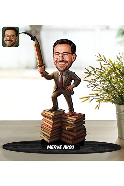 Bk Gift Kişiye Özel Erkek Öğretmen Tasarımlı Karikatür Biblo -3, Öğretmene He...