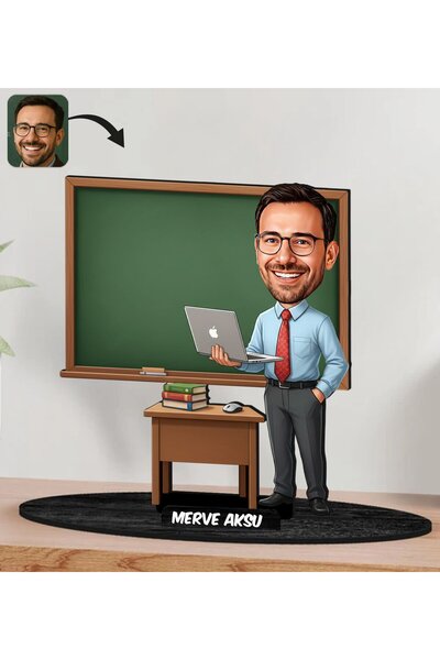 Bk Gift Kişiye Özel Erkek Öğretmen Tasarımlı Karikatür Biblo -22, Öğretmene H...