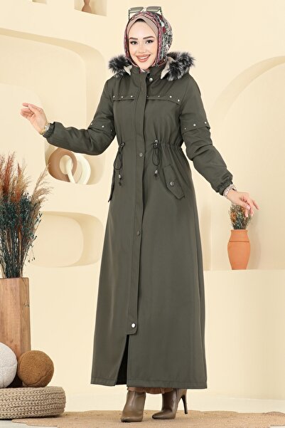 ModaMerve Taş Detaylı Bondit Trençkot 2823MSA980-MS Haki