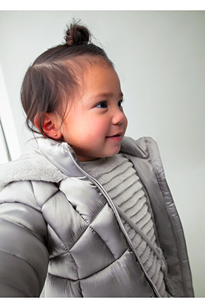 MAYORAL 1-4 Years Old Baby Girl Gray Hooded Long Coat – Water Repellent, Windproof, Fleece Lined