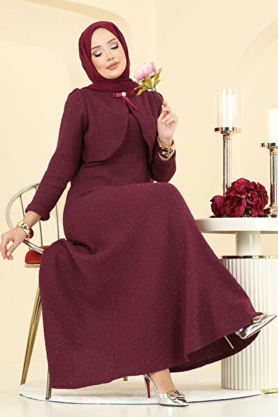 ModaMerve Bolero Detay Aksesuarlı Elbise 6251BSK463-MS Bordo