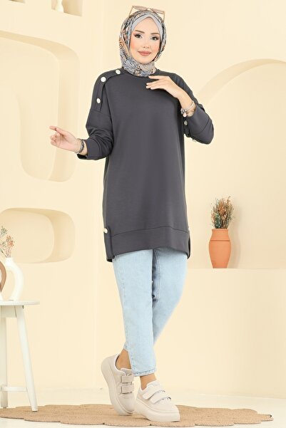 ModaMerve Aksesuar Düğme Detaylı Tunik 2727AYD574-MS Antrasit