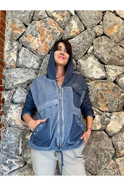 Punta Otantik Nc62020 Hooded Zippered Italian Washed Jacket Navy Blue