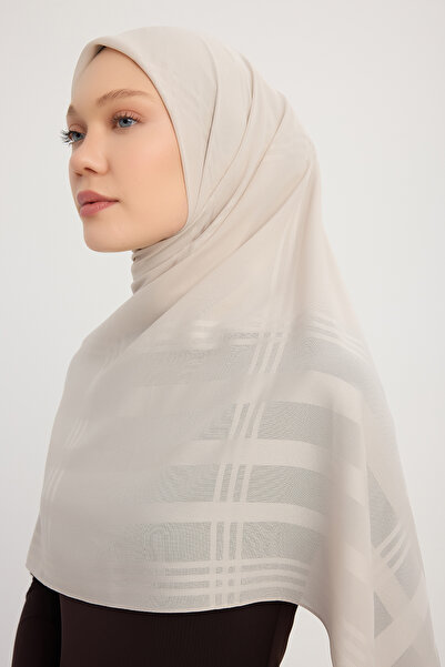 MıssColor A25256 Eșarfă din șifon în carouri jacquard 120x120cm - piatră