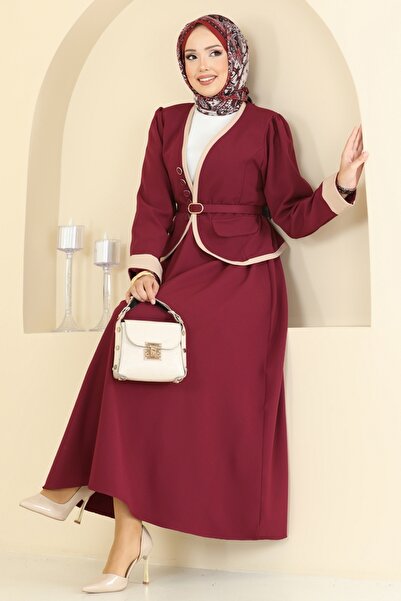 ModaMerve Aksesuar Düğmeli Etekli Takım 7452MP806-MS Bordo