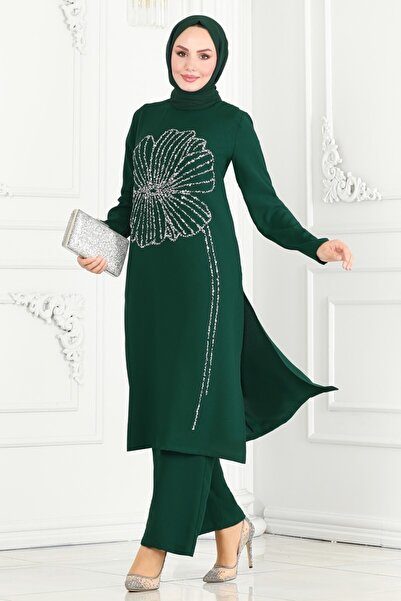 ModaMerve Taş Detaylı Tesettür Takım 5967AB368-MS Zümrüt