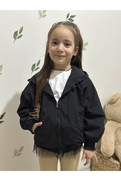 İpek Baby معطف واق من المطر أسود اللون للفتيات