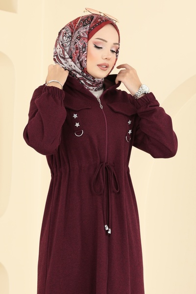 ModaMerve Yıldız Aksesuarlı Tivit Kap 467DVL817-MS Bordo