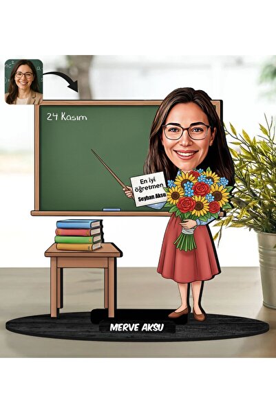 Bk Gift Kişiye Özel Kadın Öğretmen Tasarımlı Karikatür Biblo -18, Öğretmene H...