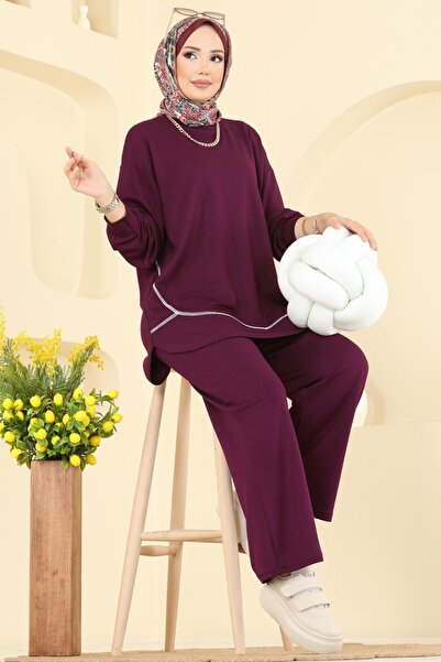 ModaMerve Bisiklet Yaka Modal Takım 4527NFC1010-MS Bordo