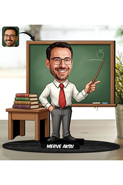 Bk Gift Kişiye Özel Erkek Öğretmen Tasarımlı Karikatür Biblo -18, Öğretmene H...