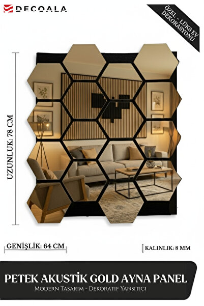 DECOALA Petek Akustik Gold Ayna Duvar Paneli (4 Adet)