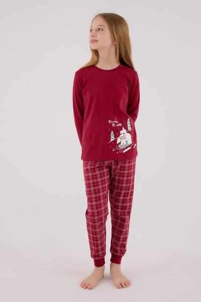 Arnetta Girl's Burgundy Pajama Set, 100% Cotton
