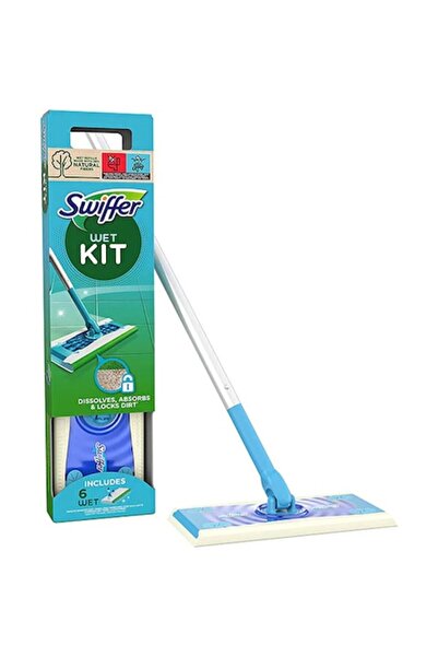 Swiffer Mop Set, mop + 6 wet cloths, 360° rotating, white/blue