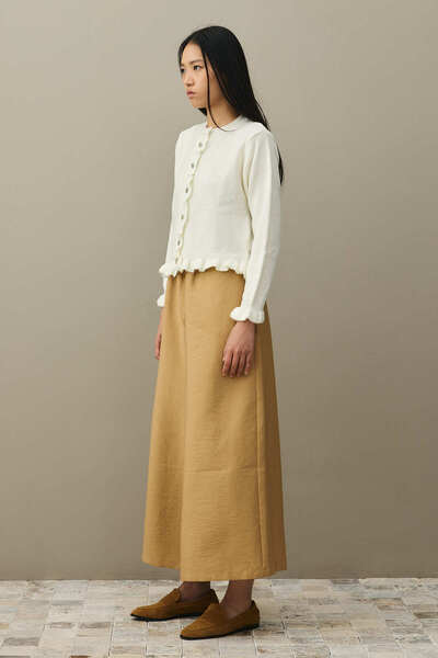 Fahhar Thin Ruffled Mohair Cardigan Ecru