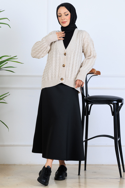 benguen Saç Örgü Kısa Triko Hırka S4000 Taş Rengi