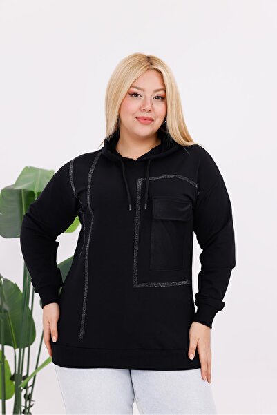Siyezen Plus Size Leather Pocket Sweatshirt
