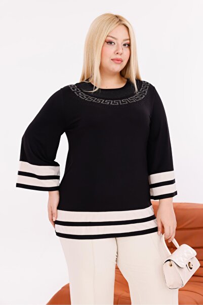 Siyezen Plus Size Lacquer Printed Stone Blouse