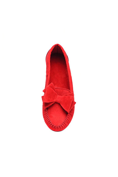 JustBow Red Casual Women's Ballerinas with Bow Detail
