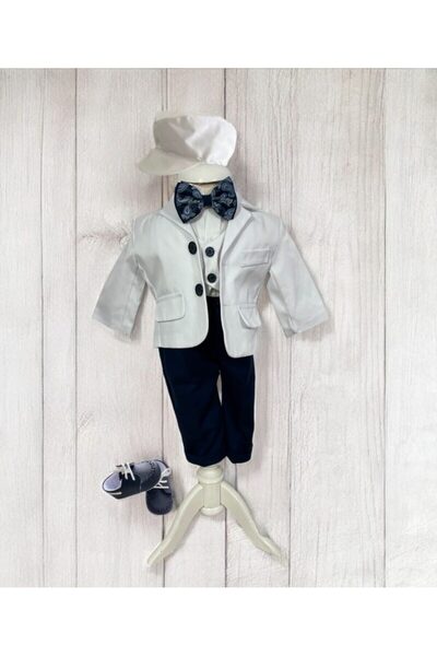 Botez Costum baietel Ianis , stofa -alb